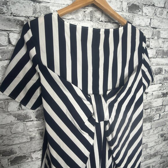 EUC COS Twist Back White and Navy Vertical Striped Dress Size 12 - Picture 9 of 16
